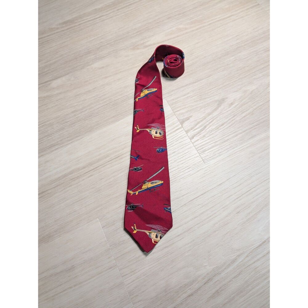 Vintage Perry Ellis Portfolio Red Helicopter Novelty Tie 100% Silk